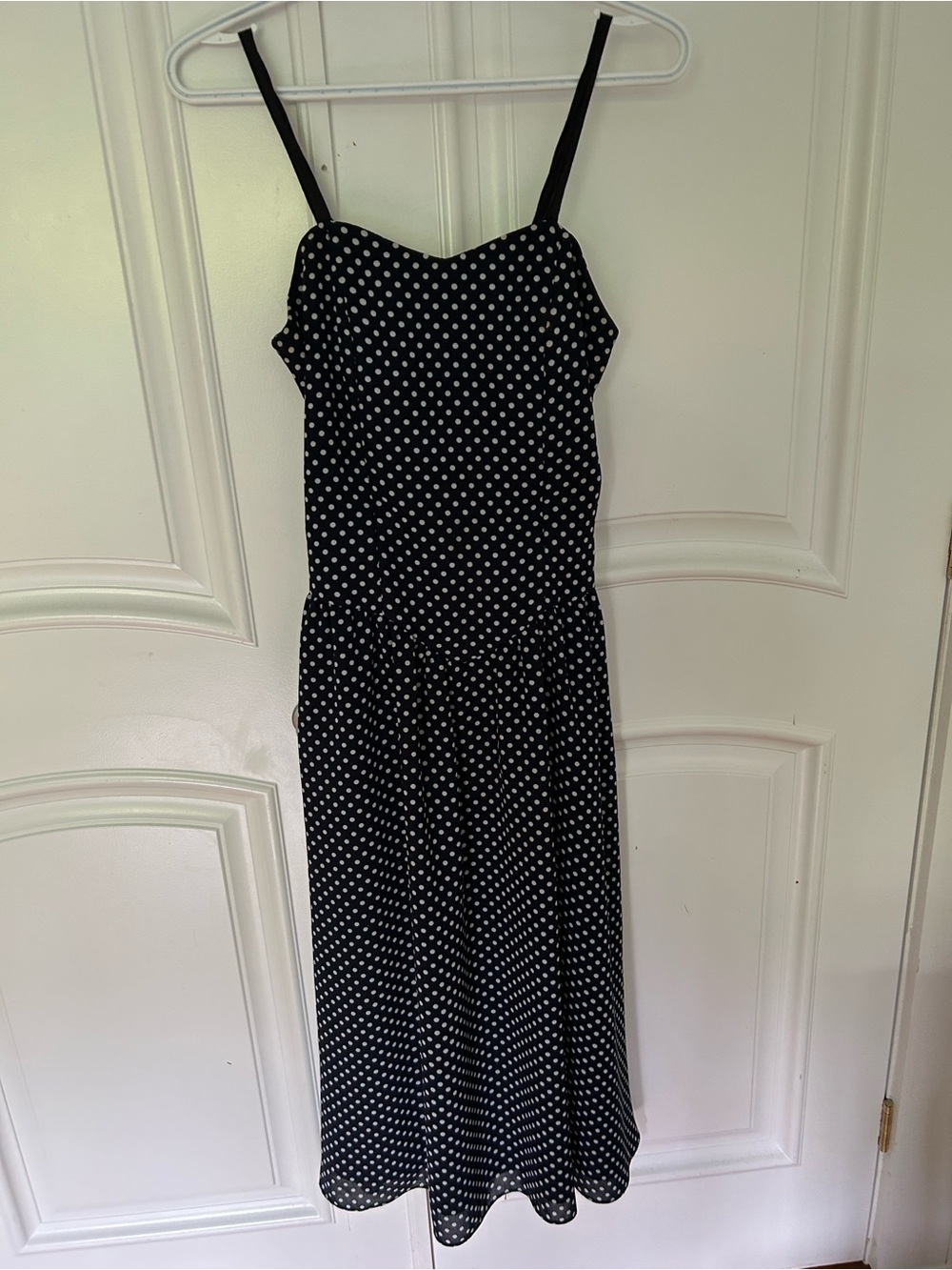 Vintage 80s/90s Orné Canada Navy Dress with White Polkadots